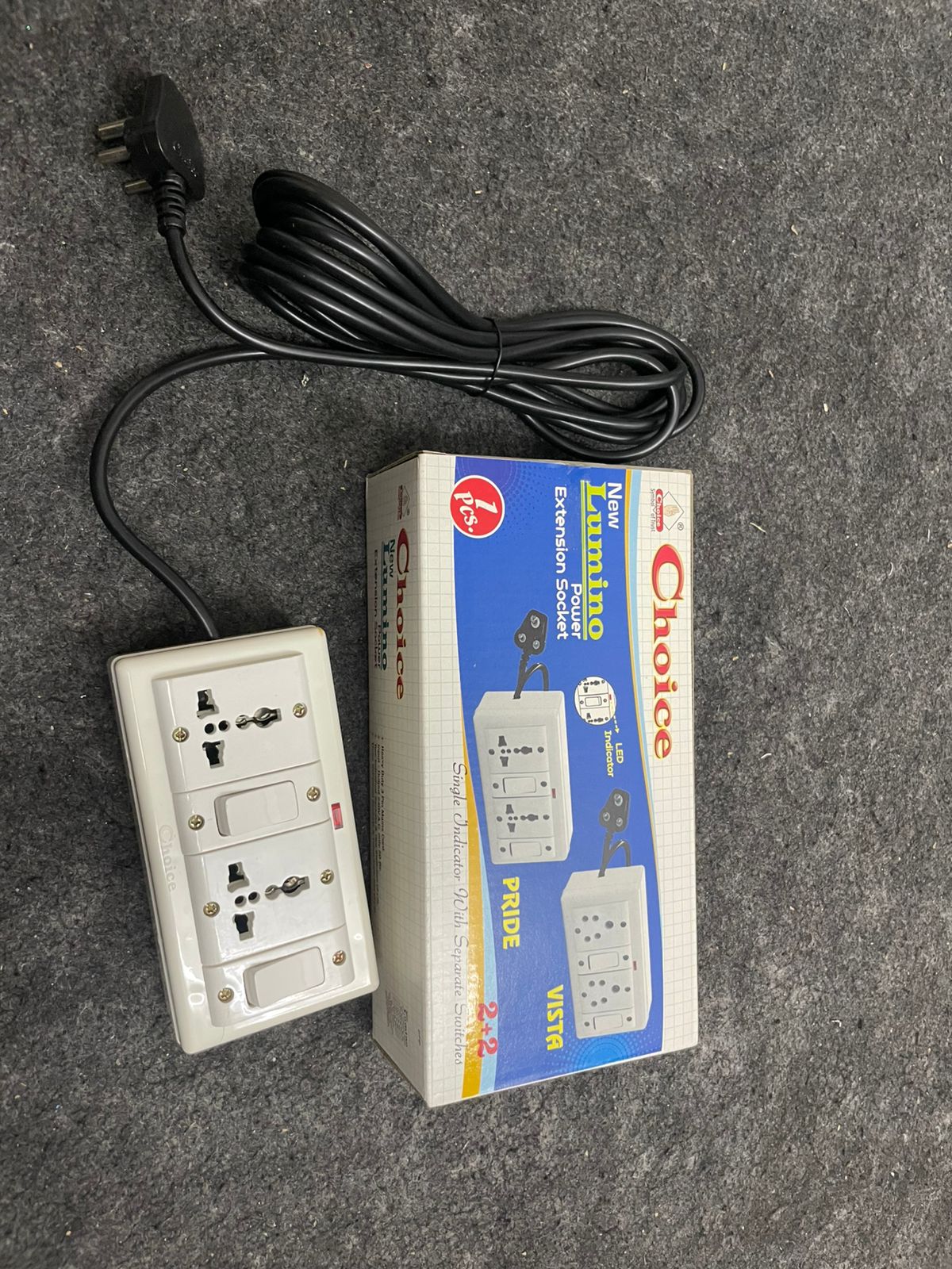 ZUED | 2+2| 6 Amp /10 Amp 2 Socket 2 Switch with Led Indicator Power Extension Board | Power Strip | Extension Cord  (2 Mtr Wire) (2 METRES)