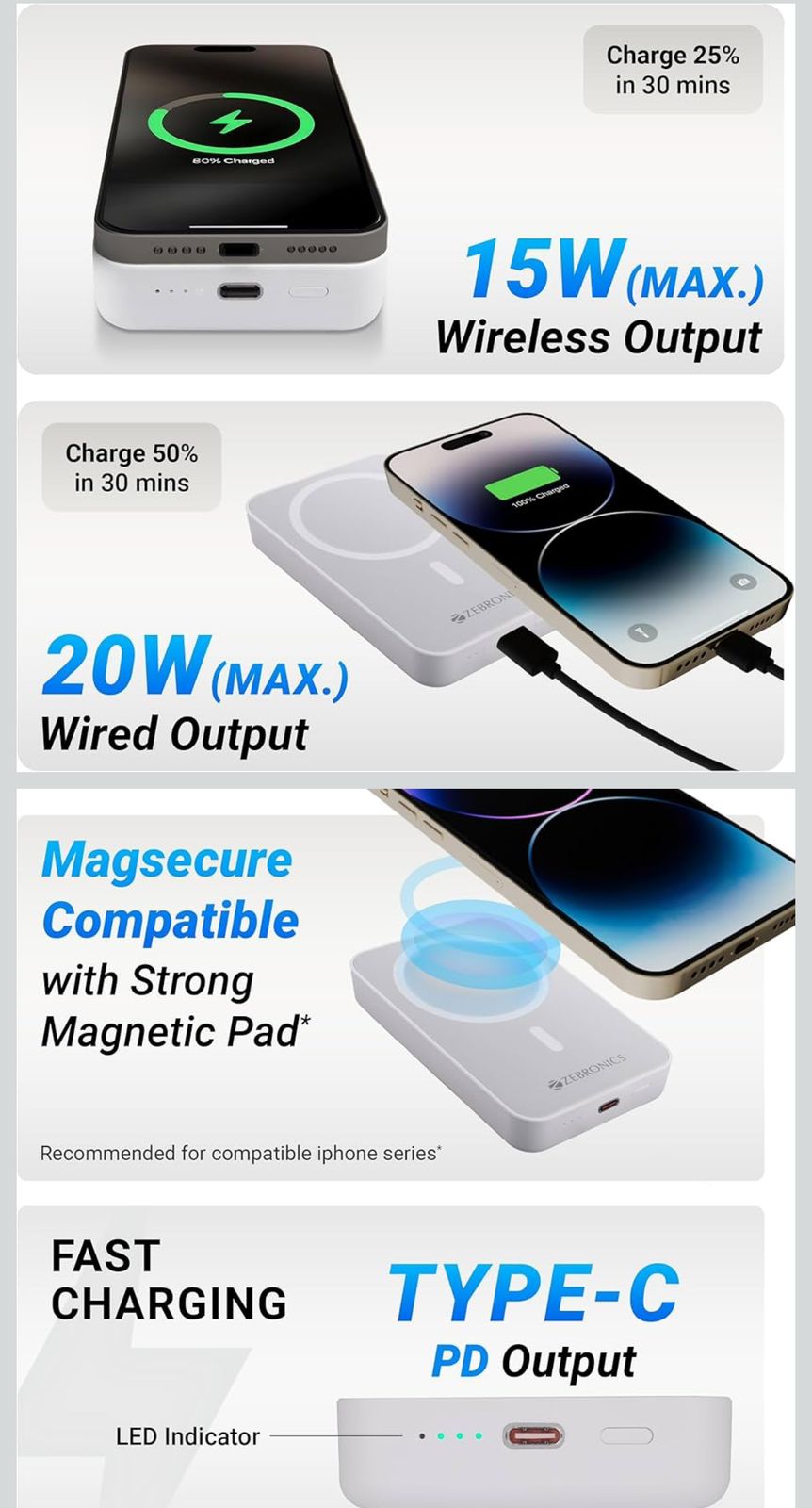 ZEBRONICS  Wireless Power Bank, 10000 mAh