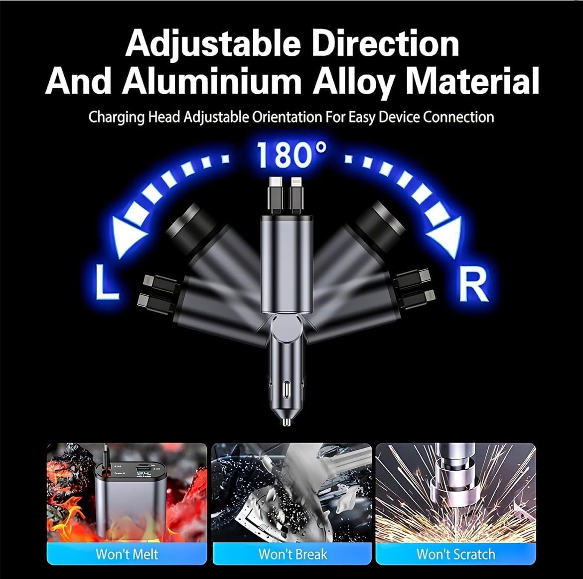 4-in-1 Retractable Car Charger 120W