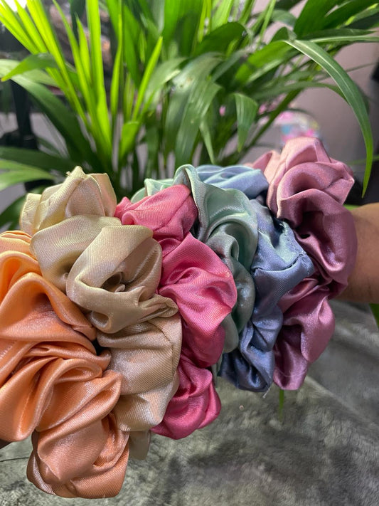 Multicolor Pure Silk Scrunchies Hair Tie Elastic Large Hair Bands Set Hair Band (Multicolor)