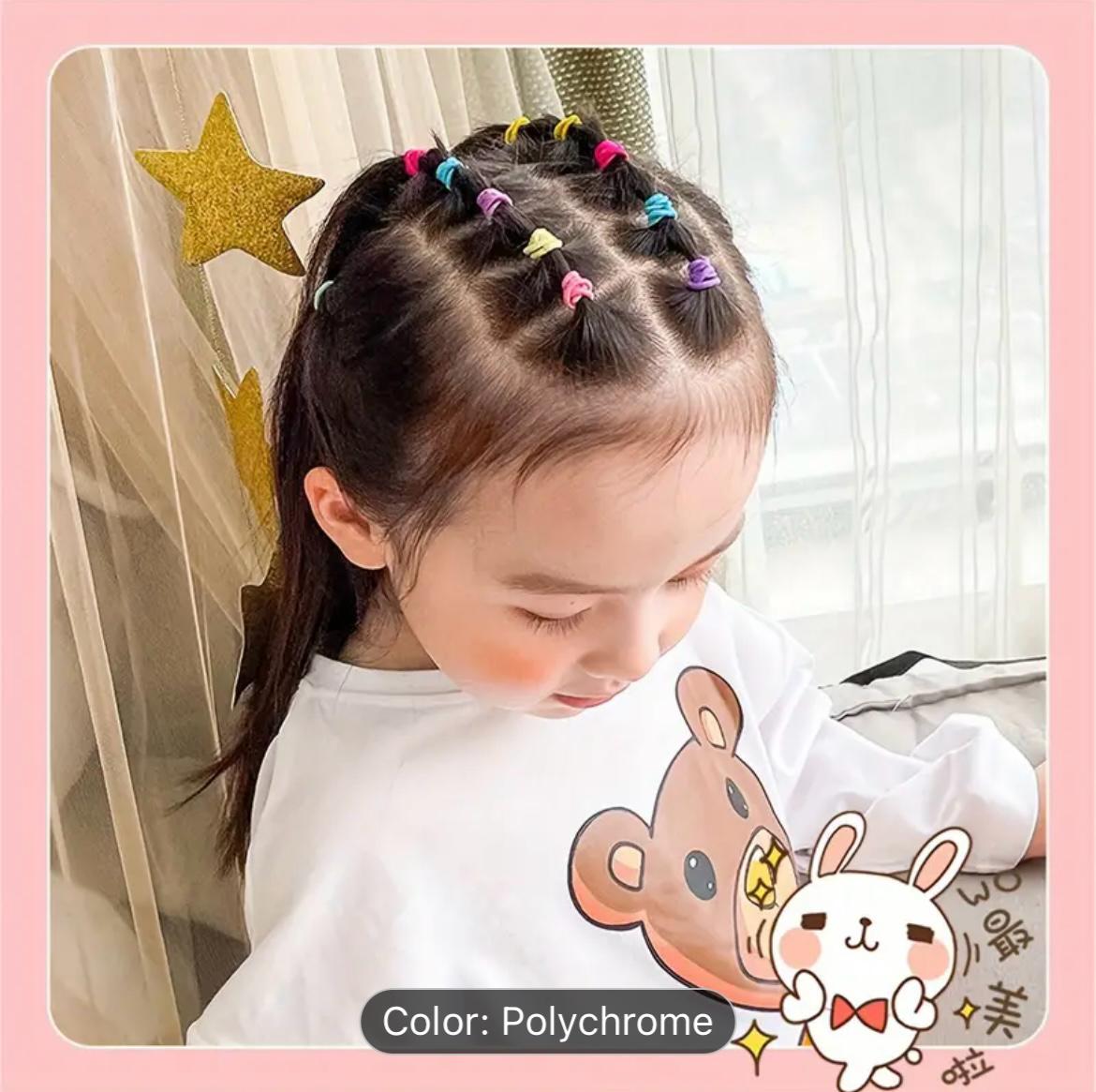 Baby Girl's Mini Elastic Soft Rubber Hair Bands, Kids Multicolor Fabric Rubber Bands, Trendy Mini Hair Ties Rubber Bands Pack Of 100pcs