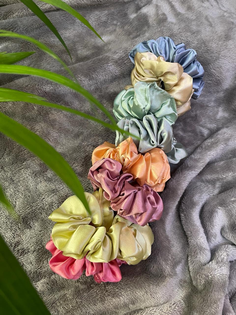 Multicolor Pure Silk Scrunchies Hair Tie Elastic Large Hair Bands Set Hair Band (Multicolor)