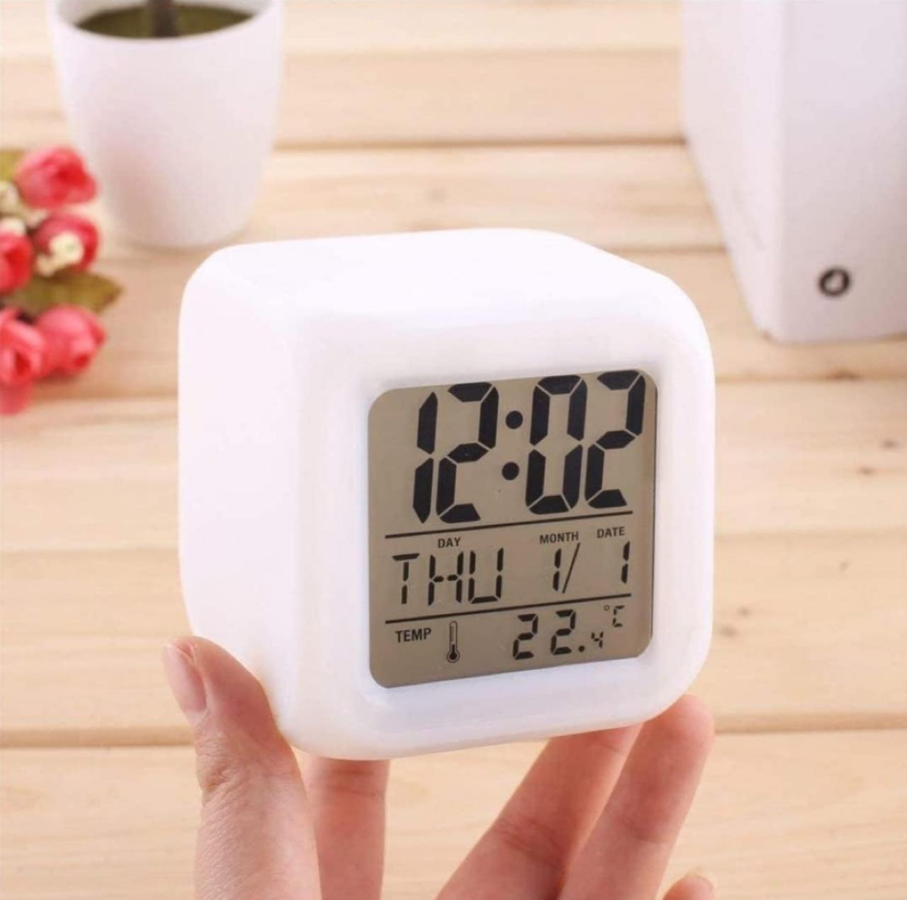 Color Changing LED Digital Alarm Clock with Date, Time for Bedroom, Heavy Sleepers, Students